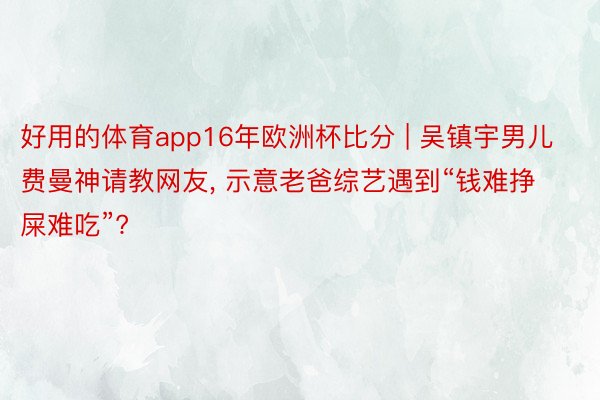 好用的体育app16年欧洲杯比分 | 吴镇宇男儿费曼神请教网友, 示意老爸综艺遇到“钱难挣屎难吃”?