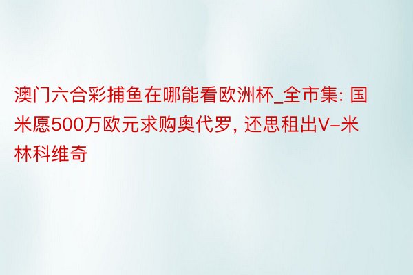 澳门六合彩捕鱼在哪能看欧洲杯_全市集: 国米愿500万欧元求购奥代罗, 还思租出V-米林科维奇