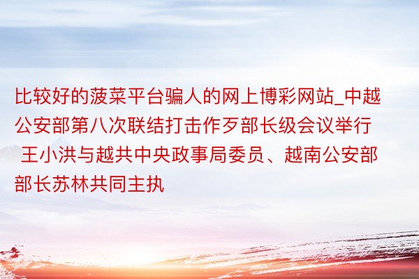 比较好的菠菜平台骗人的网上博彩网站_中越公安部第八次联结打击作歹部长级会议举行 王小洪与越共中央政事局委员、越南公安部部长苏林共同主执