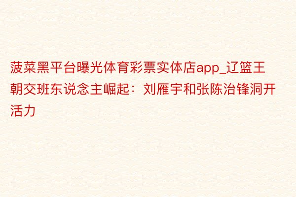 菠菜黑平台曝光体育彩票实体店app_辽篮王朝交班东说念主崛起：刘雁宇和张陈治锋洞开活力