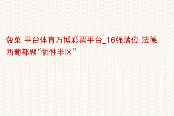 菠菜 平台体育万博彩票平台_16强落位 法德西葡都聚“牺牲半区”